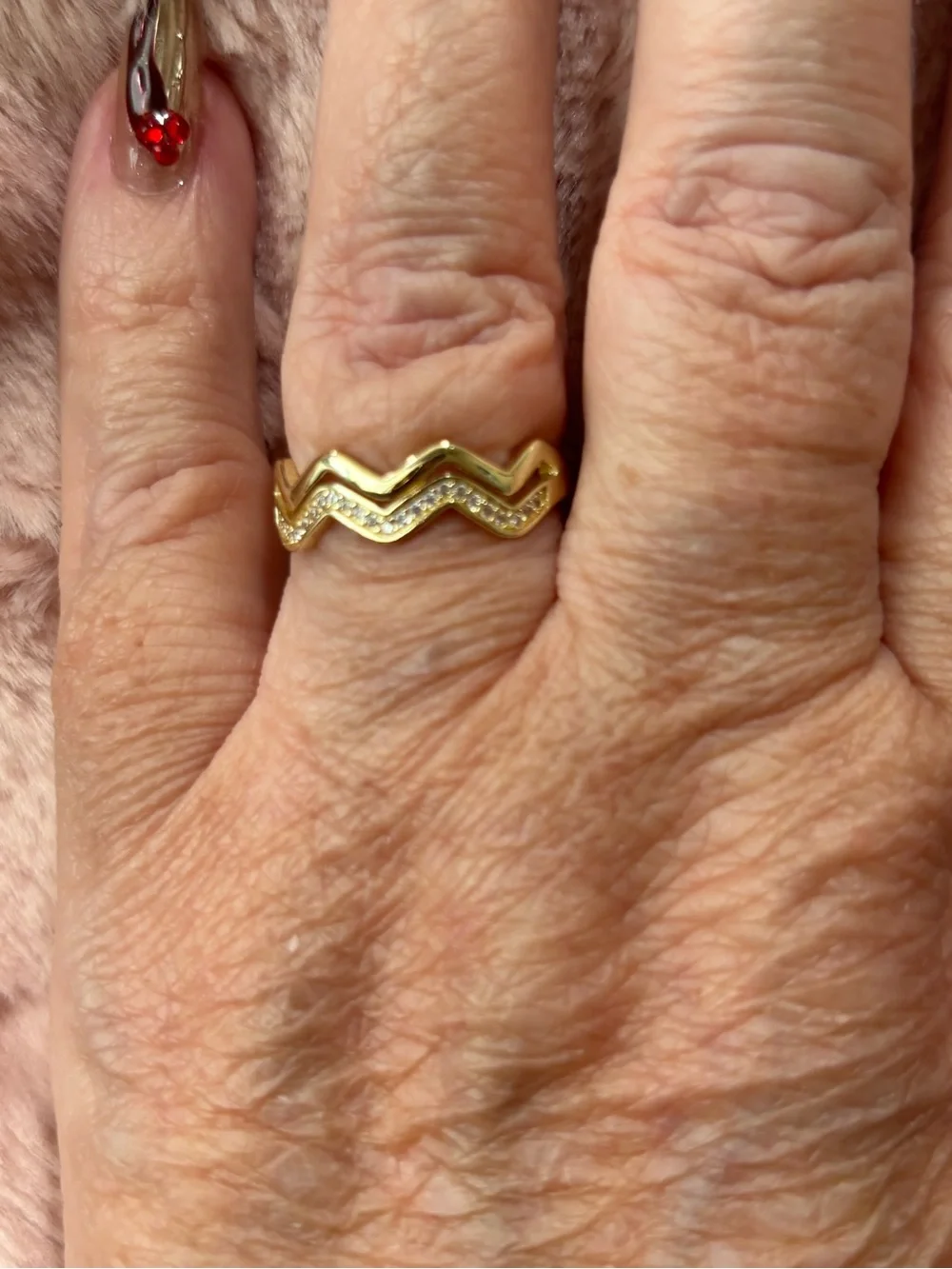 18kt Gold filled Chevron Double Band Ring with Pavé Crystals - Women's Jewelry